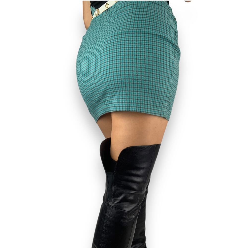 90's GAP blue plaid cotton spandex mini skirt - Picture 7 of 10